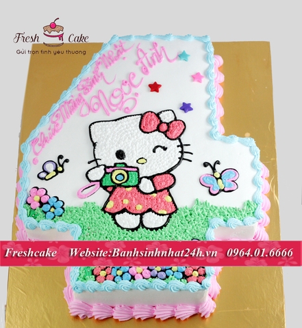 Bánh sinh nhật số 4 vẽ Hello Kitty chụp ảnh khi đi dạo [MS:1284]
