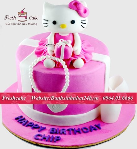 Bánh sinh nhật fondant Kitty hồng đáng yêu [MS:0495]