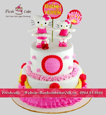 Bánh sinh nhật fondant Kitty tập múa ba lê [MS:0773]