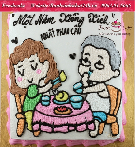Bánh sinh nhật kỷ niệm cưới kiểu hài hước cặp vợ chồng trẻ [MS:1292]