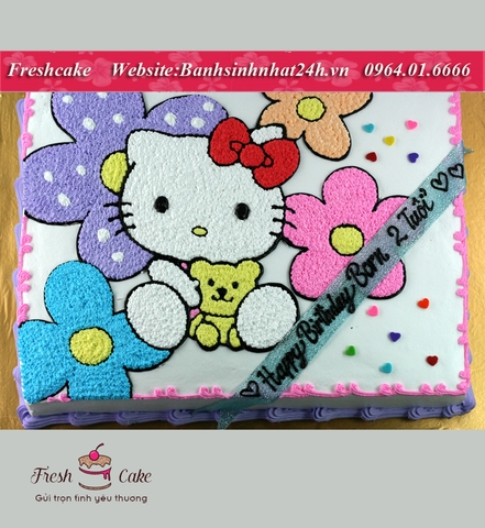 Bánh sinh nhật Hello Kitty ôm gấu bông [MS:1507]