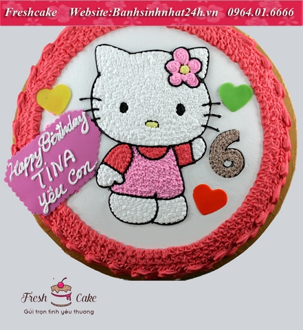 Bánh sinh nhật hello Kitty áo hồng và số tuổi của bé [MS:1511]