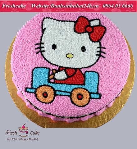 Bánh sinh nhật hình mèo Kitty lái xe dạo chơi [MS:1512]