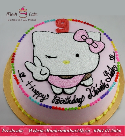 Bánh sinh nhật hình mèo Kitty nháy mắt V pose [MS:1513]
