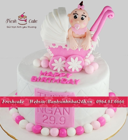 Bánh sinh nhật mừng thôi nôi bé gái, sinh nhật 1 tuổi [MS:0506]