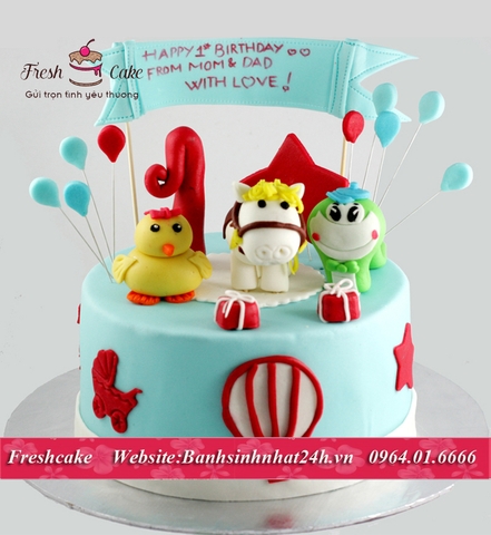 Bánh fondant ngựa nhỏ sinh nhật cùng các bạn Gà và rắn [MS:0511]