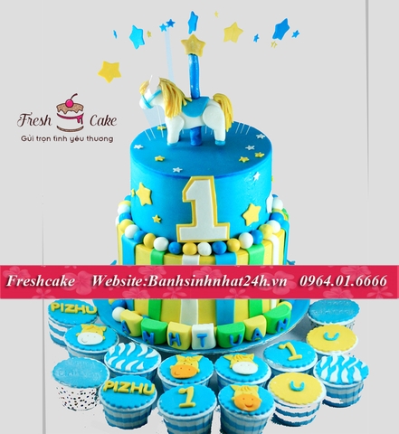 Bánh fondant ngựa nhỏ tập phi nhong nhong nhong cùng set cupcake [MS:0510]