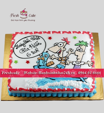 Bánh sinh nhật vẽ Phineas and Ferb đang lướt sóng [MS:1620]