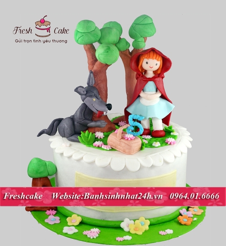 Bánh sinh nhật fondant cô bé quàng khăn đỏ và con sói [MS:0782]