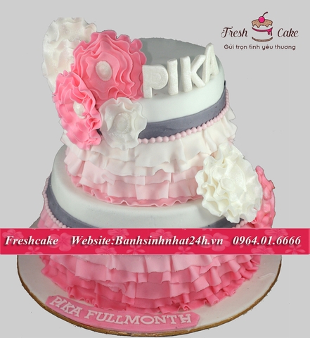 Bánh sinh nhật fondant 2 tầng hoa tặng các bé gái [MS:0784]
