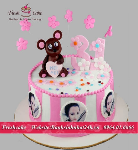 Bánh sinh nhật fondant nặn hình chuột dễ thương kết hợp in ảnh [MS:0943]