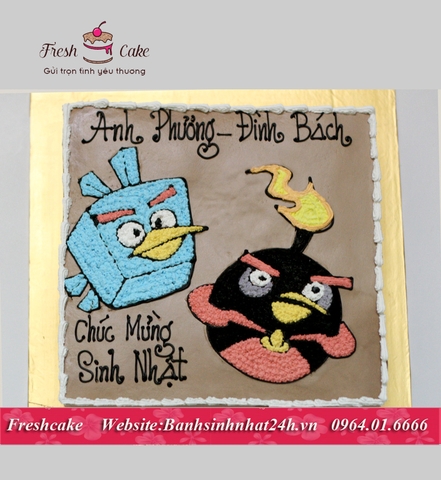 Bánh sinh nhật Angry Bird đóng băng và Bomb trong Angry Bird Space phủ socola [MS:1622]