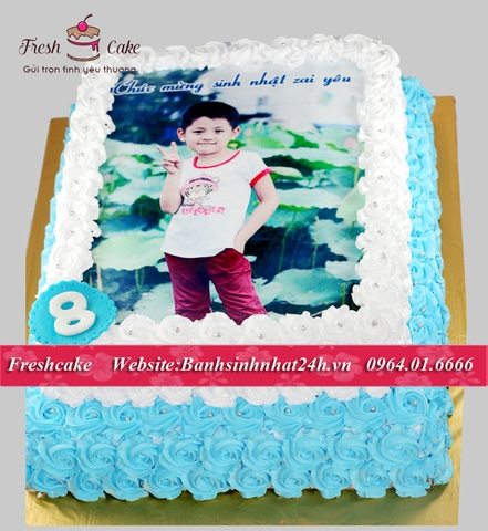 Bánh sinh nhật in ảnh trang trí tông xanh và trắng [MS:0822]