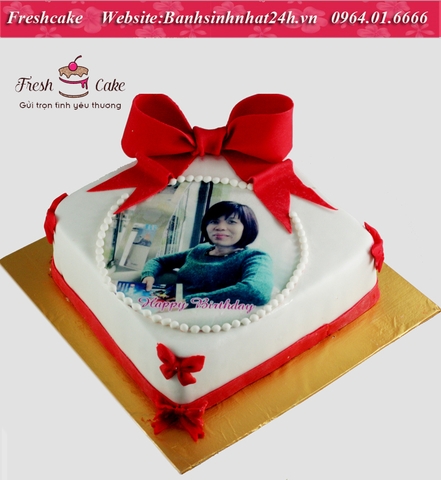 Bánh sinh nhật fondant in ảnh kết hợp bọc đường với nơ xinh [MS:1398]