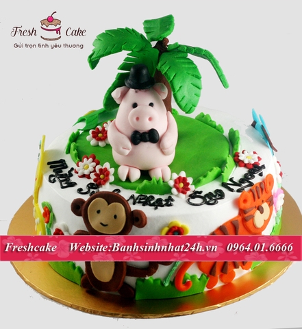 Bánh sinh nhật fondant tặng bé tuổi hợi - Tuổi con lợn [MS:0528]
