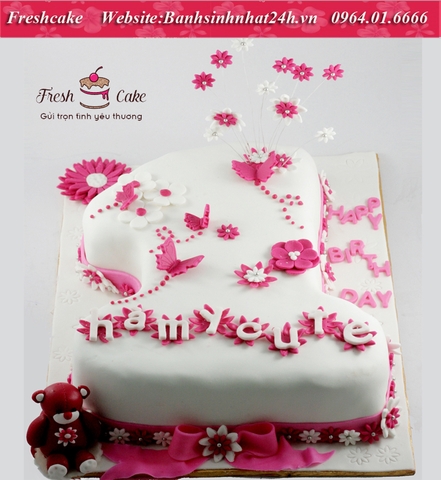 Bánh sinh nhật fondant số 1 ngọt ngào tặng các bé gái [MS:1402]