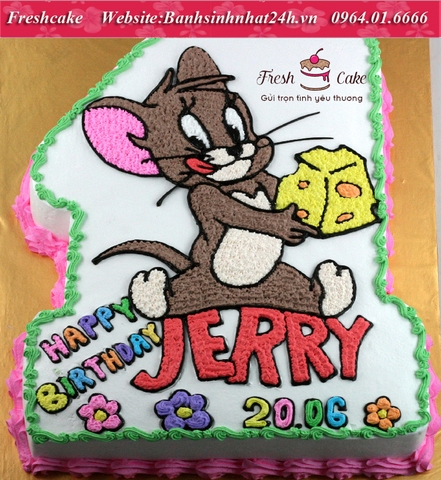 Bánh sinh nhật số 1 vẽ chuột Jerry đang chơi đùa [MS:1723]