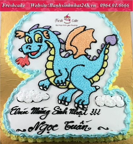 Bánh sinh nhật số 2 hình rồng xanh phun lửa [MS:1739]
