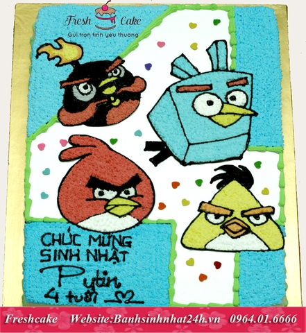 Bánh sinh nhật số 4 vẽ 4 con Angry Bird [MS:1753]