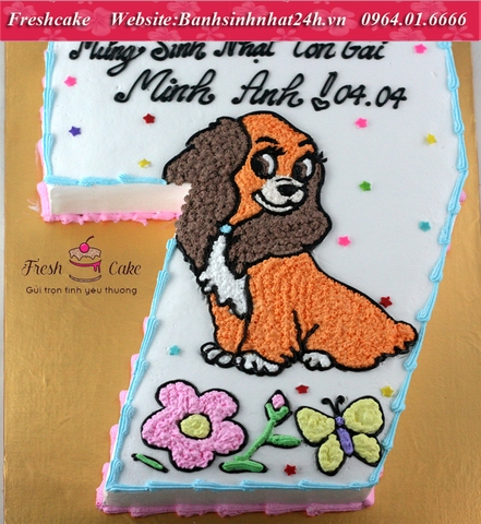 Bánh sinh nhật số 7 cún con cute đáng yêu [MS:1768]