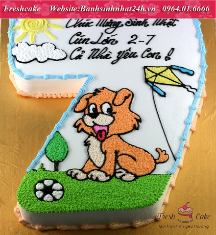 Bánh sinh nhật số 7 vẽ cún con đáng yêu cực cute [MS:1769]