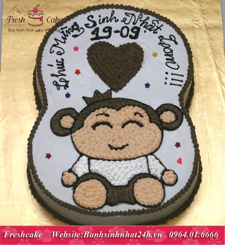 Bánh số 8 khỉ con đáng yêu chỉ dùng kem tươi Vani và Kem chocolate [MS:0228]