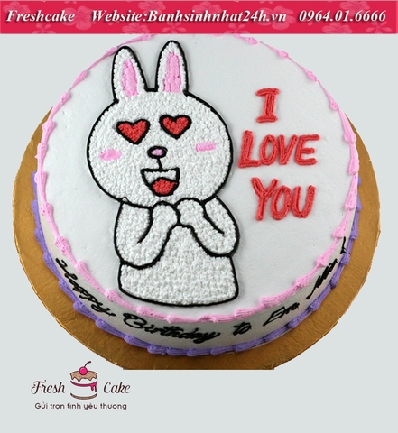Bánh sinh nhật vẽ thỏ Cony mắt trái tim tình yêu [MS:1827]