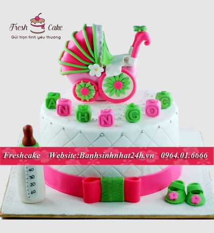 Bánh sinh nhật fondant mừng thôi nôi bé gái [MS:0448]