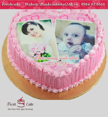 Bánh sinh nhật in ảnh trái tim tông hồng đầy lãng mạn [MS:0645]