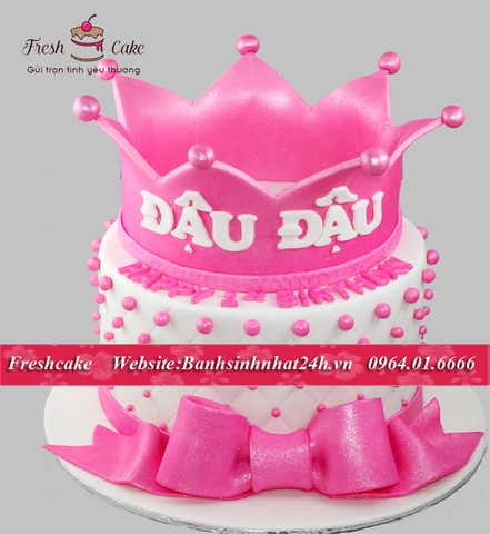 Bánh sinh nhật fondant nặn vương miện hồng [MS:0789]