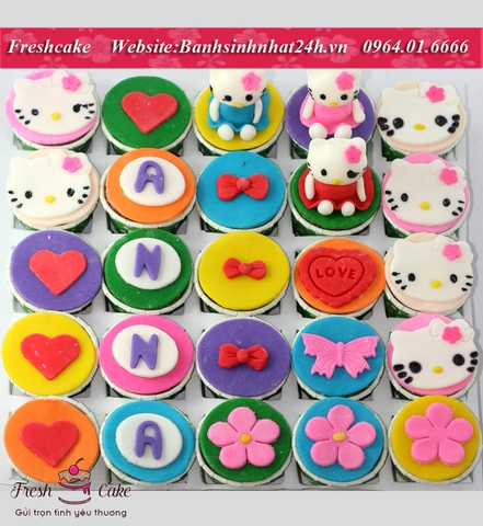 Bộ Cupcake Fondant Kitty đa sắc mầu [MS:0264]