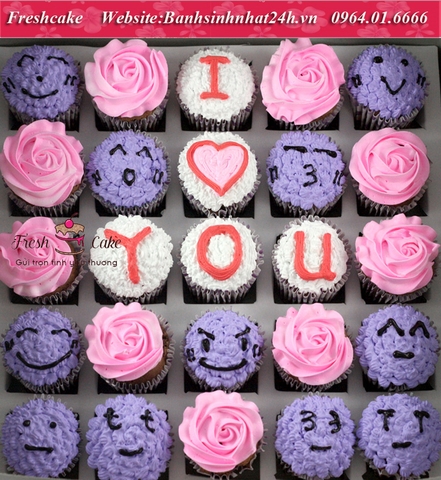 Cupcake chữ trái tim hoa hồng, lời tỏ tình vui nhộn [MS:1465]
