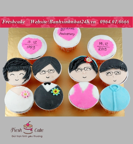 Cupcake Fondant kỷ niệm ngày cưới, ngày xưa và hiện tại (loại to cỡ 7cm) ms [MS:1467]