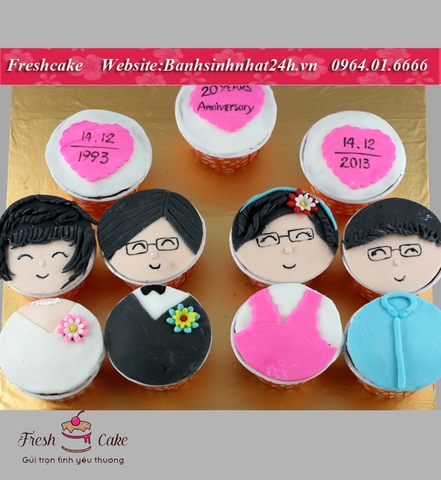 Cupcake Fondant kỷ niệm ngày cưới, ngày xưa và hiện tại (loại to cỡ 7cm) ms [MS:0098]