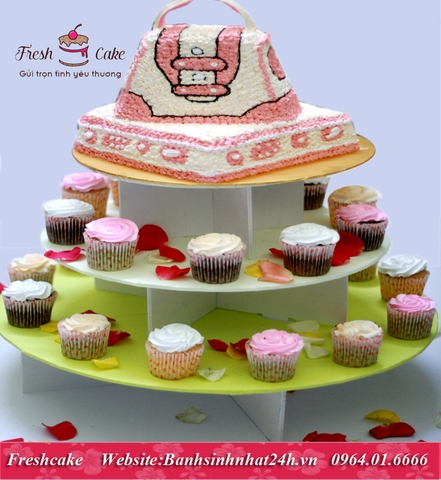 Tháp Cupcake 4 tầng túi xách sành điệu cho các bạn yêu shopping [MS:0338]