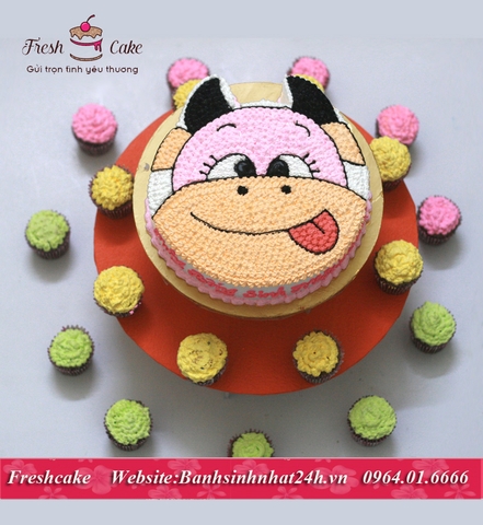 Tháp Cupcake nghé con hay ăn chóng lớn tông Vàng - Xanh - Hồng [MS:0346]
