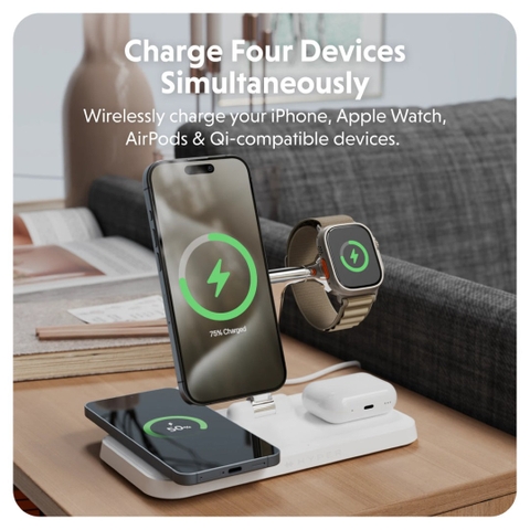 Bộ Sạc Không Dây HYPERJUICE NEXT QI2 Magnetic Charging Stand 4-IN-1 Portable & Travel (Kèm Sạc 45W) – HJ3004WHGL