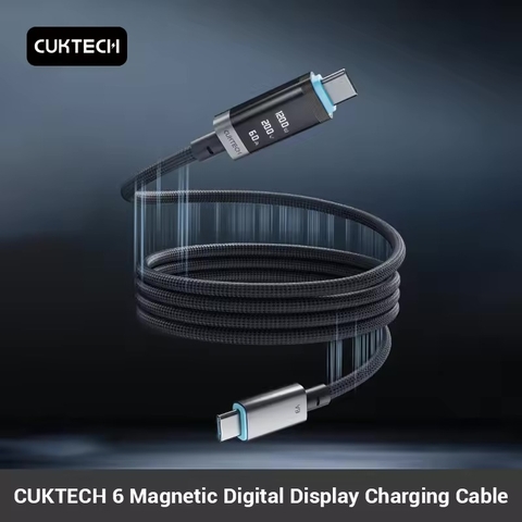 Cáp Sạc Nhanh Cuktech No.6 OLED USB-C To USB-C 6A 240W Hít Từ Tính – CMC615P