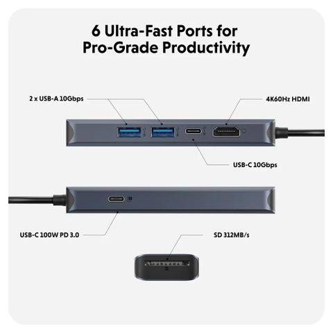 Cổng Chuyển HYPERDRIVE NEXT 6-IN-1 Port USB-C - HD4002GL