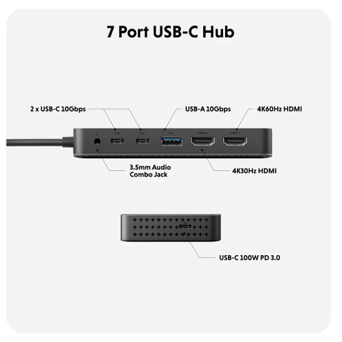 Cổng Chuyển HYPERDRIVE NEXT Dual 4K HDMI 7 Port USB-C (2 Màn Hình) Cho Macbook M1/M2/M3 – HD7002GL