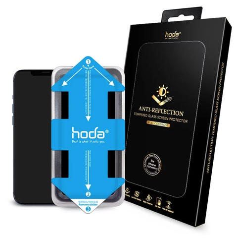 Miếng dán cường lực kèm khung trợ dán HODA chống phản chiếu có viền đen cho iPhone 12 Pro Max