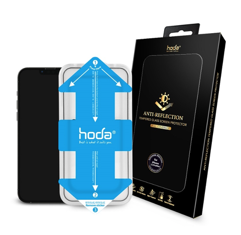 Miếng dán cường lực kèm khung trợ dán HODA chống phản chiếu có viền đen cho iPhone 13 Pro Max