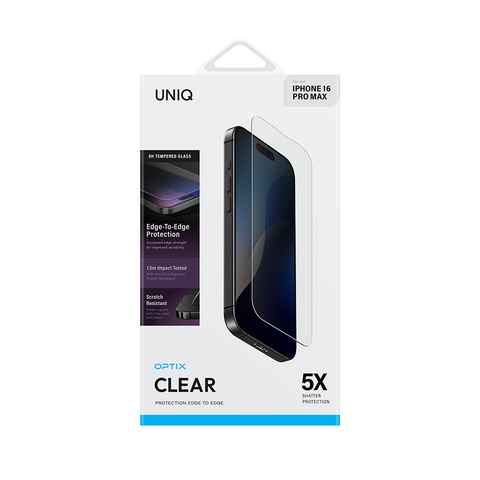 Miếng dán cường lực UNIQ OPTIX CLEAR For iPhone 16 Series ( Không Viền Đen )
