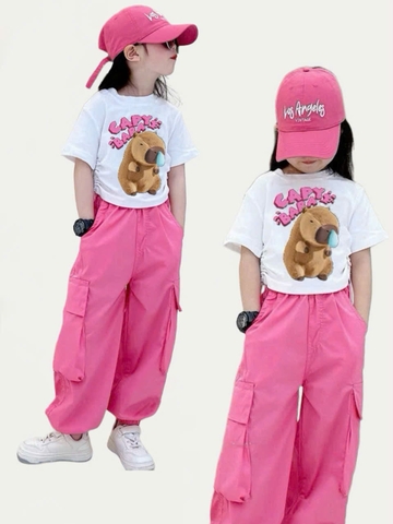 Set quần áo thun labubu, capybara cho bé gái