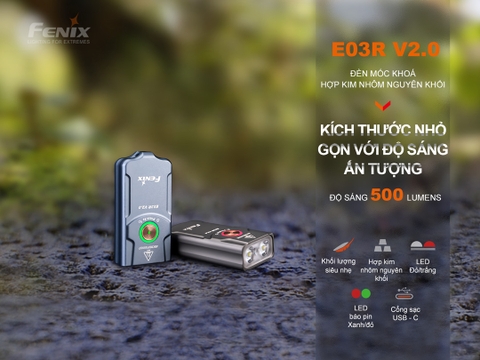 Đèn pin móc khóa FENIX E03R v2 sáng 500lm chiếu xa 90m sạc USB C