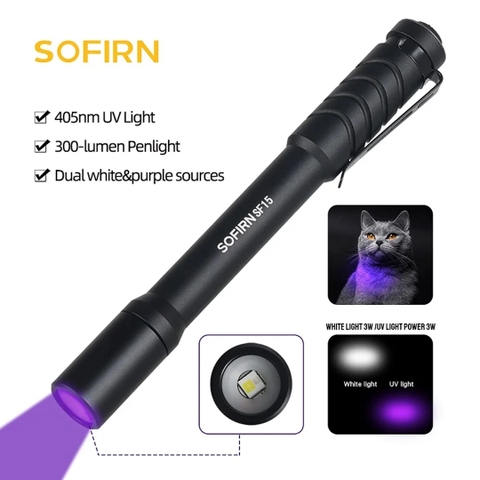 Đèn pin Sofirn SF15 sáng trắng 300 lm và UV 405nm sử dụng 02 pin AAA (không kèm theo)