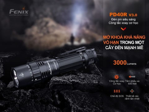 Đèn pin FENIX PD40R V3.0 sáng 3000lm chiếu xa 500m sạc USB-C pin 21700 5000mAh