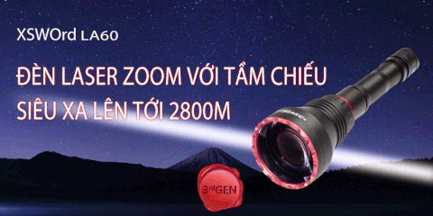 Đèn zoom laser trắng MAXTOCH LA60 tầm chiếu siêu xa 2800m độ sáng 500 lumen sử dụng 2 pin Li-ion 21700 5000 mAh kèm theo