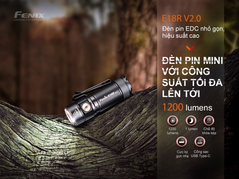 Đèn pin FENIX E18R V2.0 độ sáng 1200 lumen chiếu xa 146m