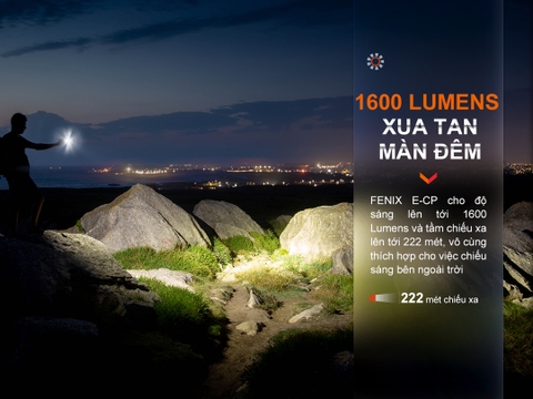 Đèn pin FENIX E-CP độ sáng 1600 lumen tầm xa 222m cổng sạc USB C chức năng Power Bank
